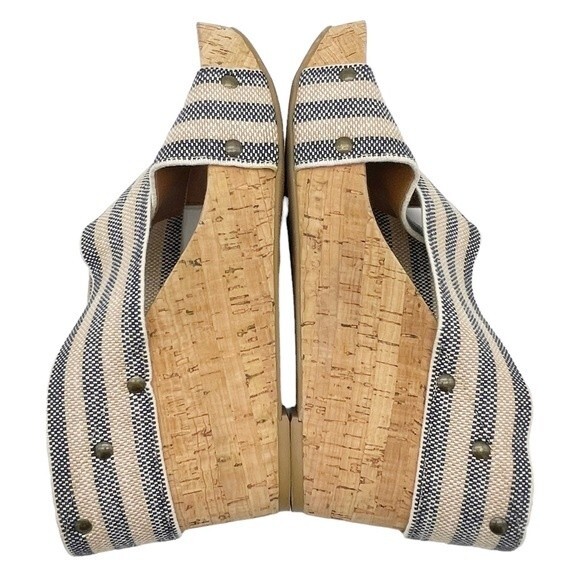Lucky Brand Miller II Cross Strap Cork Wedge Blue Cream Stripe Women’s Size 9.5 - Picture 13 of 16